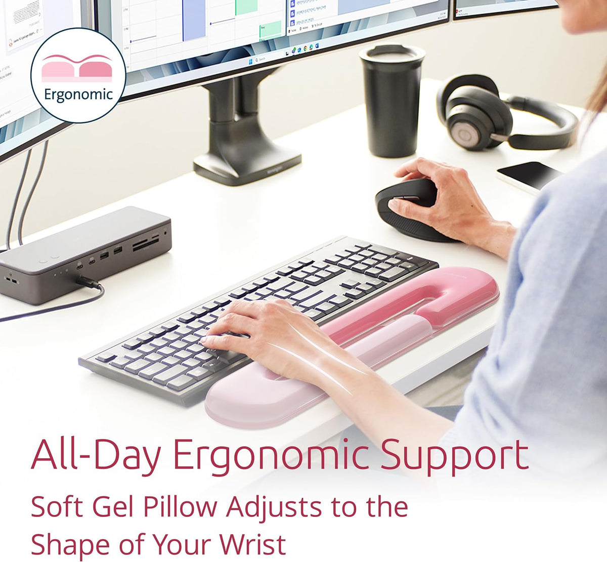 Duo Gel Mountain Wrist Rest for Keyboard, Wrist Pad for Full Size Keyboard, Ergonomic Wrist Pad for Computer, Non-Skid Computer Pad with Wrist Support, Pink K62677WW, 17.7" x 4.1"x 0.8”
