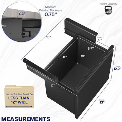 Black Clamp-on Under Desk Filing Cabinet, MOUNT-FCD1C-B