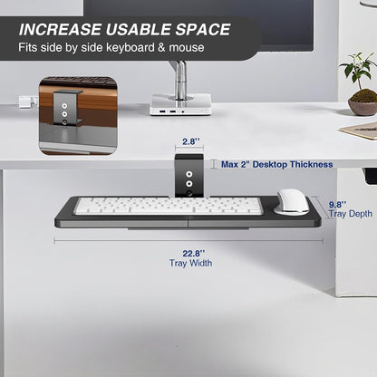 Large Under Desk Rotatable Computer Keyboard and Mouse Tray, 23 x 10 inch Extra Sturdy Desk Swivel Clamp, Ergonomic Keyboard & Mouse Tray for Typing in Home, Office Work, Black