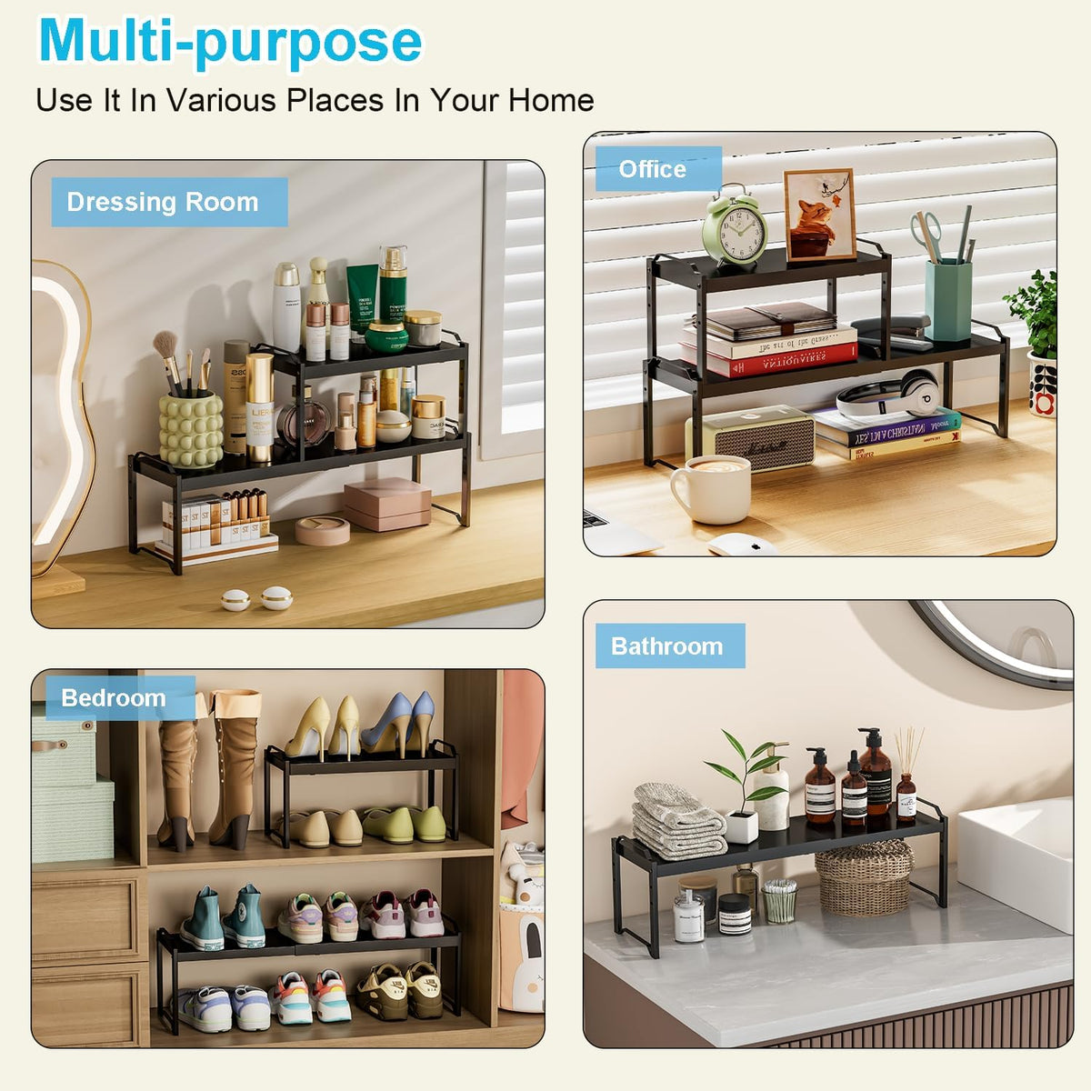 Expandable Cabinet Shelf Organizer, Adjustable kitchen Countertop Storage