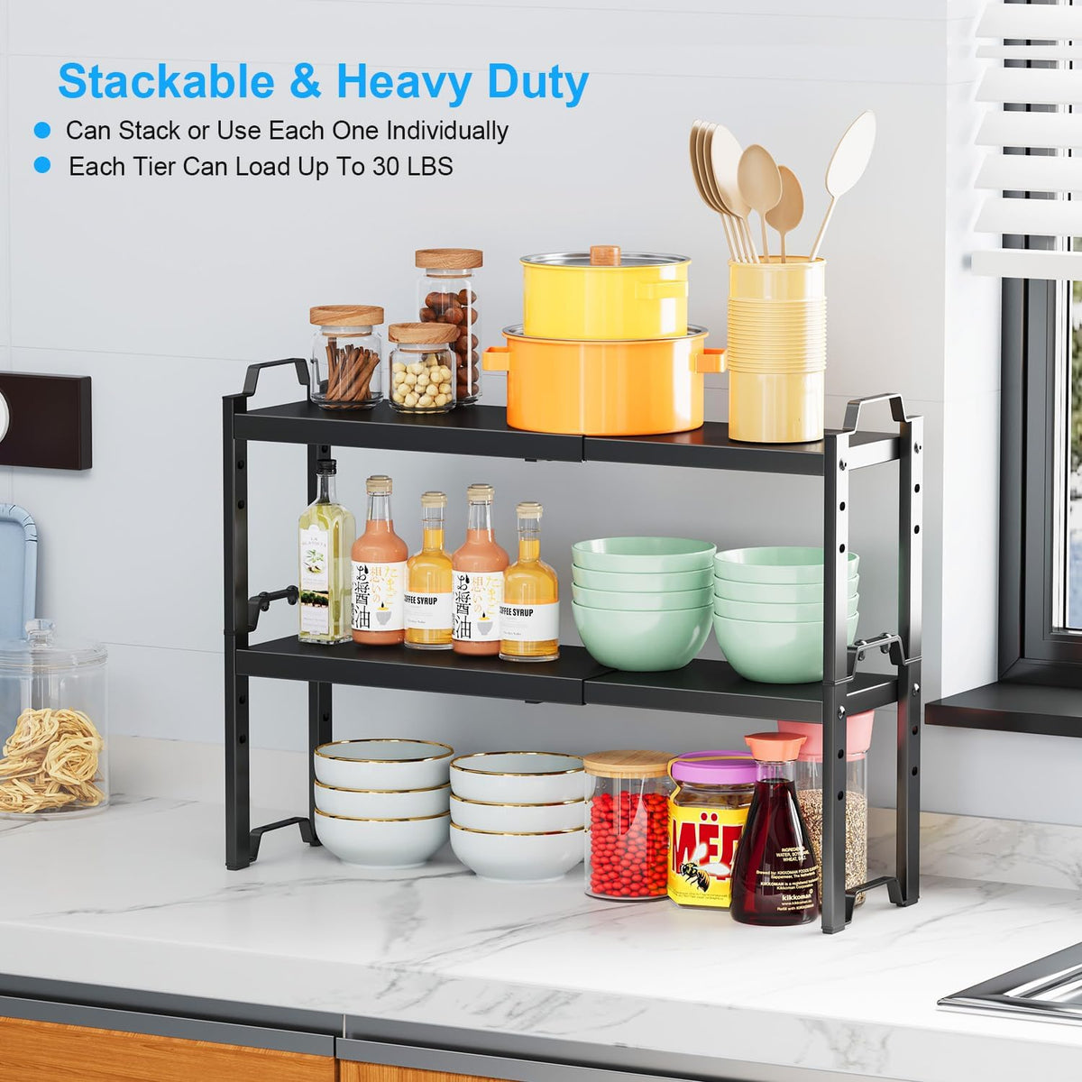 Expandable Cabinet Shelf Organizer, Adjustable kitchen Countertop Storage