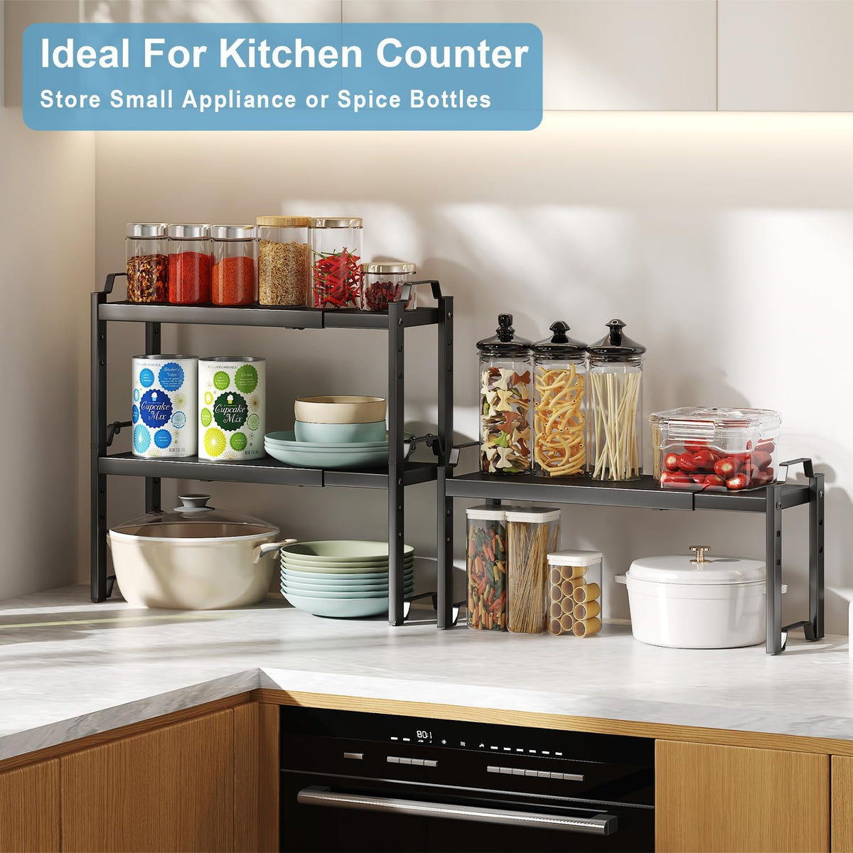Expandable Cabinet Shelf Organizer, Adjustable kitchen Countertop Storage