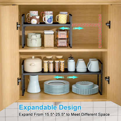 Expandable Cabinet Shelf Organizer, Adjustable kitchen Countertop Storage
