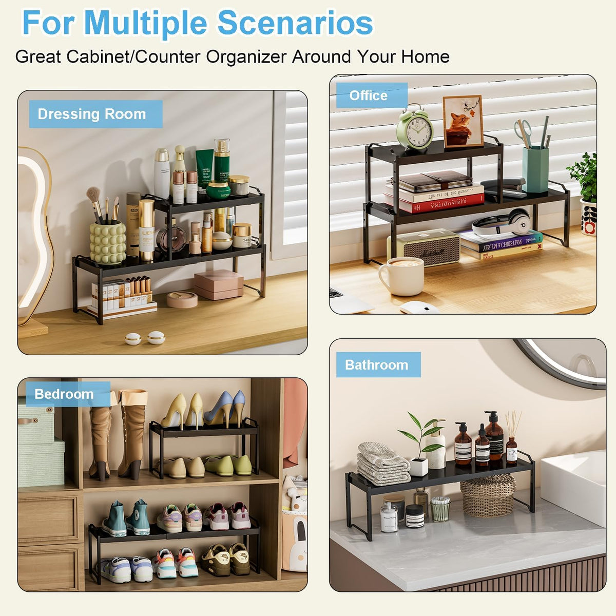 Expandable Cabinet Shelf Organizer, Adjustable kitchen Countertop Storage