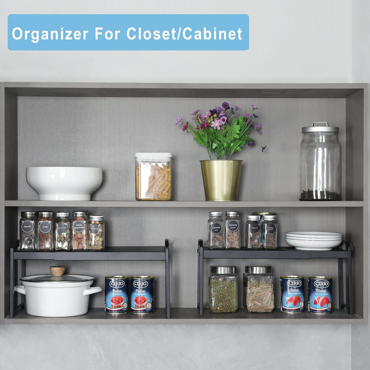 Expandable Cabinet Shelf Organizer, Adjustable kitchen Countertop Storage