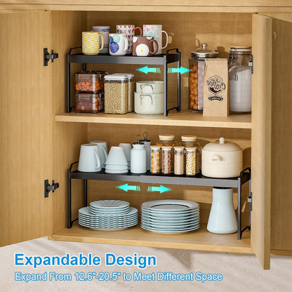 Expandable Cabinet Shelf Organizer, Adjustable kitchen Countertop Storage