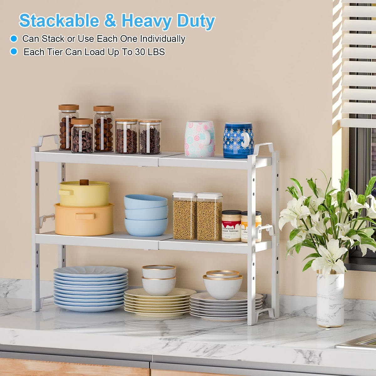 Expandable Cabinet Shelf Organizer, Adjustable kitchen Countertop Storage
