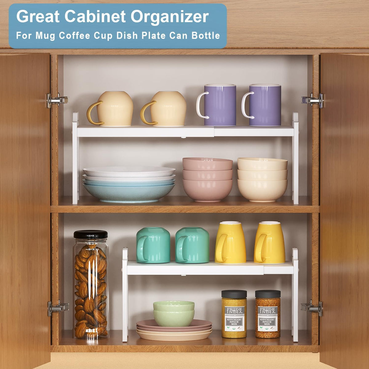 Expandable Cabinet Shelf Organizer, Adjustable kitchen Countertop Storage