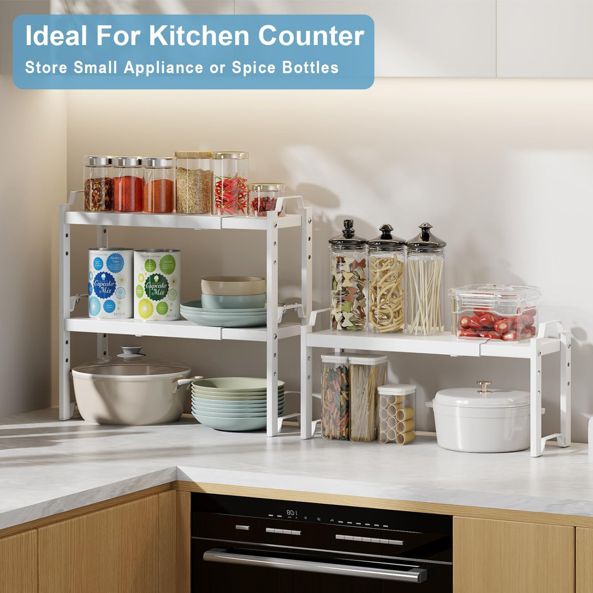 Expandable Cabinet Shelf Organizer, Adjustable kitchen Countertop Storage