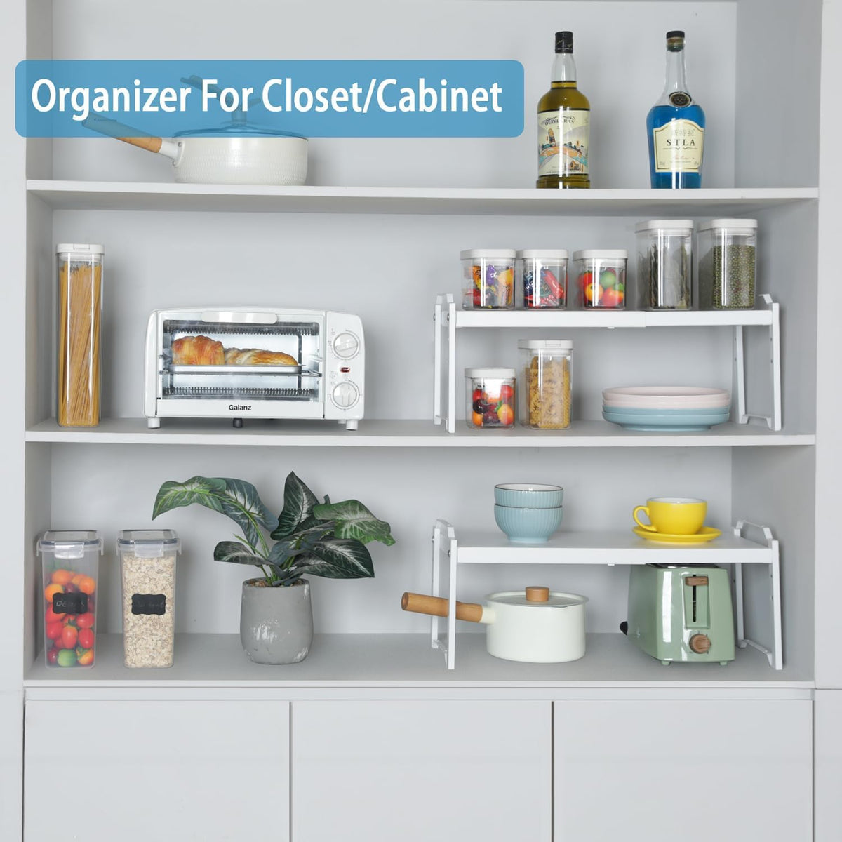 Expandable Cabinet Shelf Organizer, Adjustable kitchen Countertop Storage