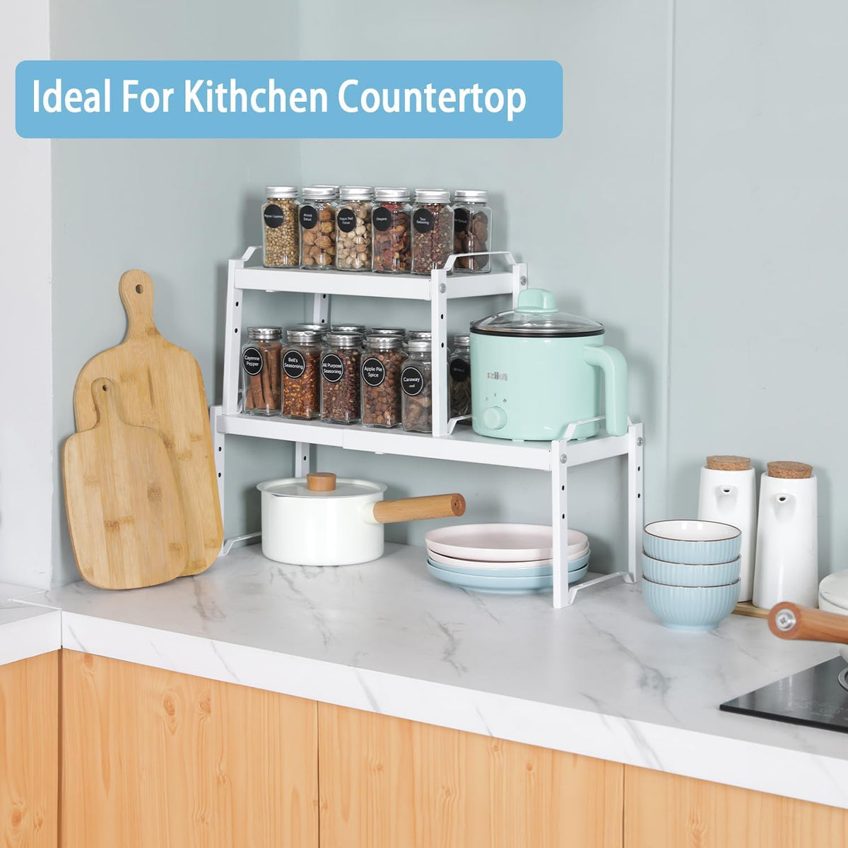 Expandable Cabinet Shelf Organizer, Adjustable kitchen Countertop Storage