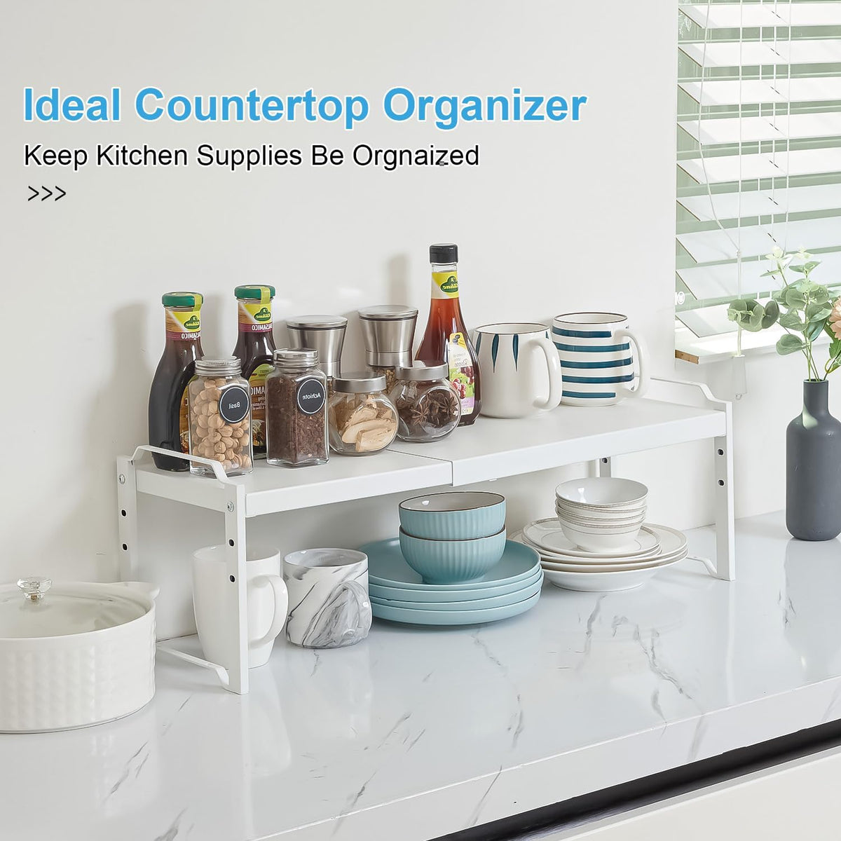 Expandable Cabinet Shelf Organizer, Adjustable kitchen Countertop Storage