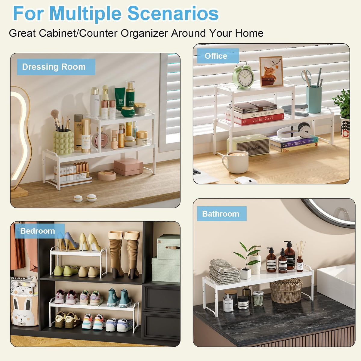 Expandable Cabinet Shelf Organizer, Adjustable kitchen Countertop Storage