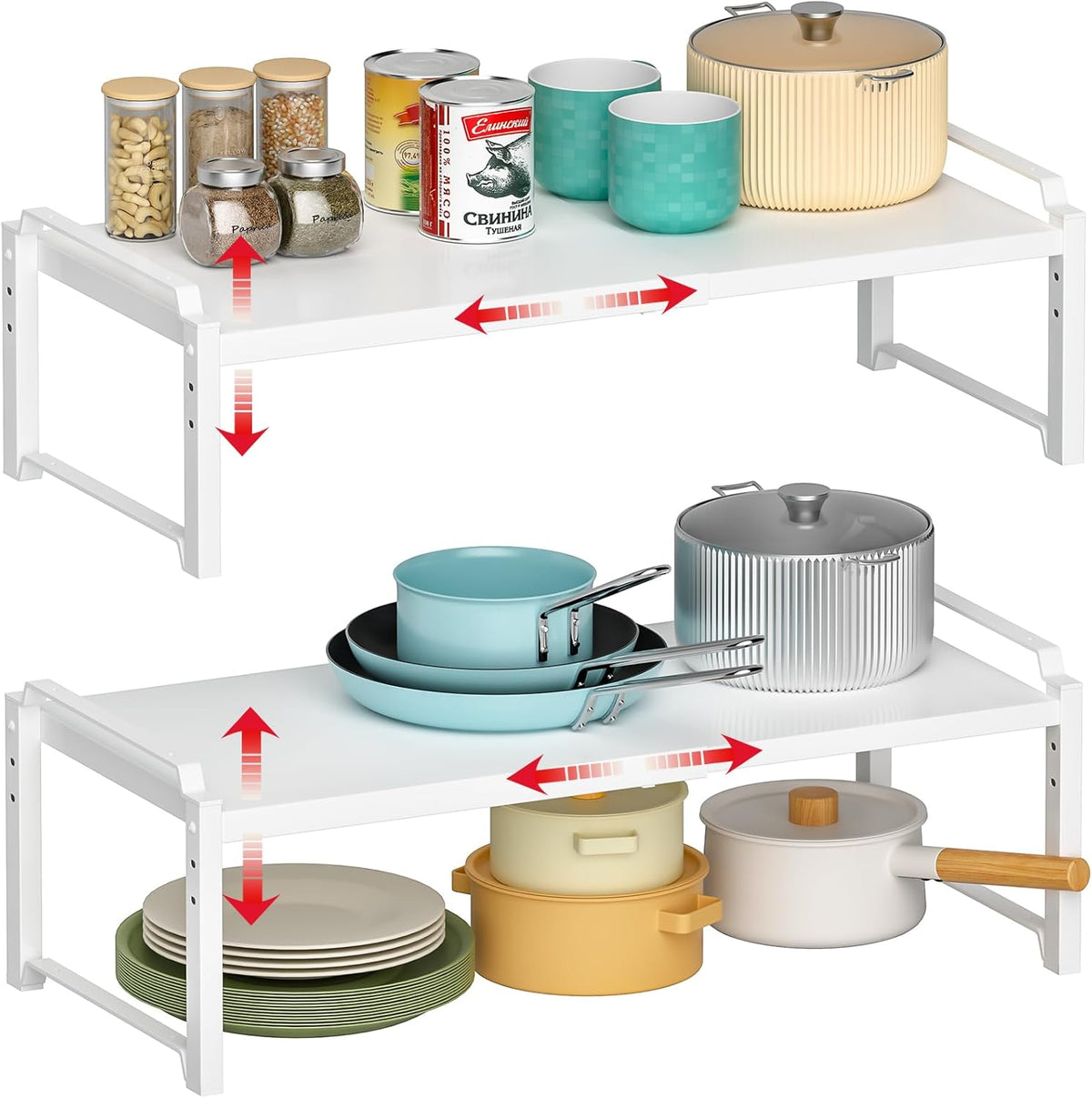 Expandable Cabinet Shelf Organizer, Adjustable kitchen Countertop Storage