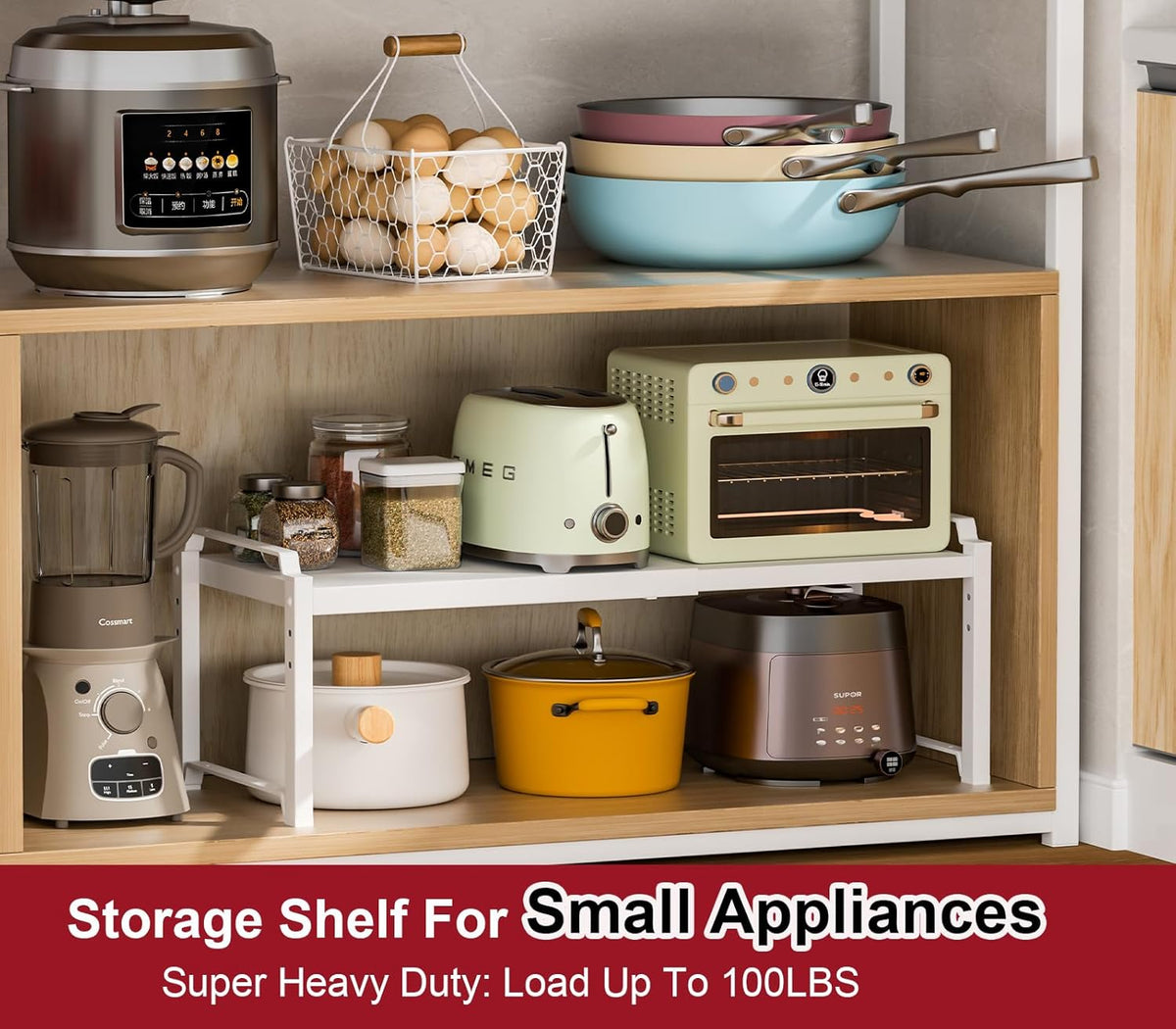 Expandable Cabinet Shelf Organizer, Adjustable kitchen Countertop Storage