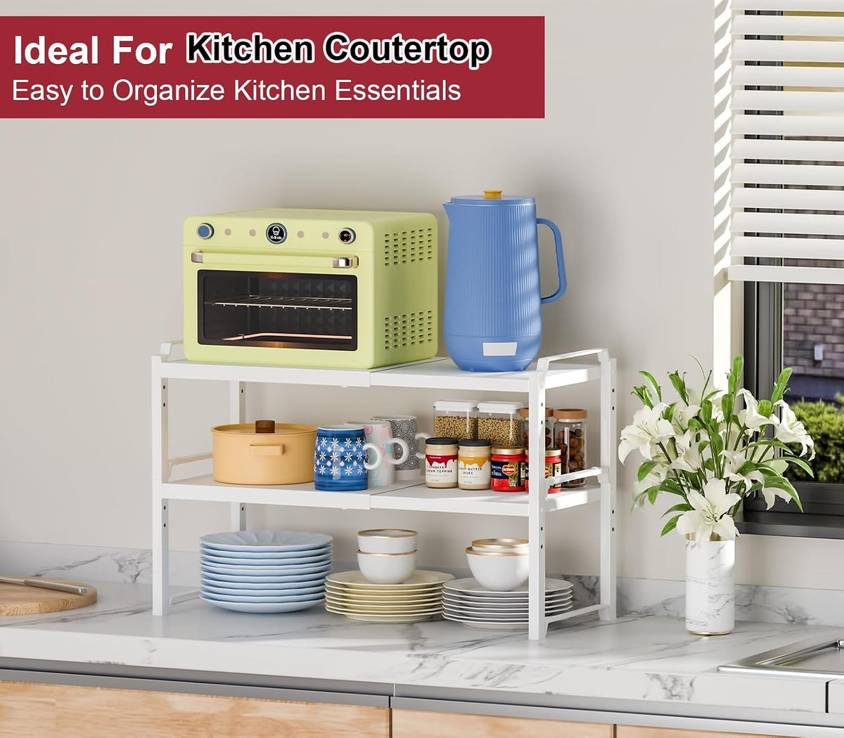 Expandable Cabinet Shelf Organizer, Adjustable kitchen Countertop Storage