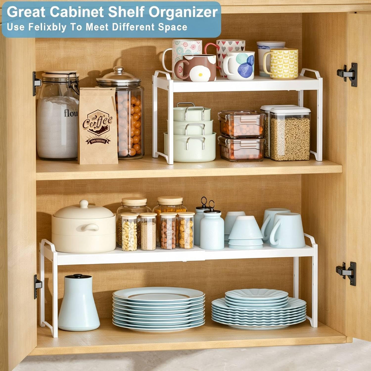 Expandable Cabinet Shelf Organizer, Adjustable kitchen Countertop Storage