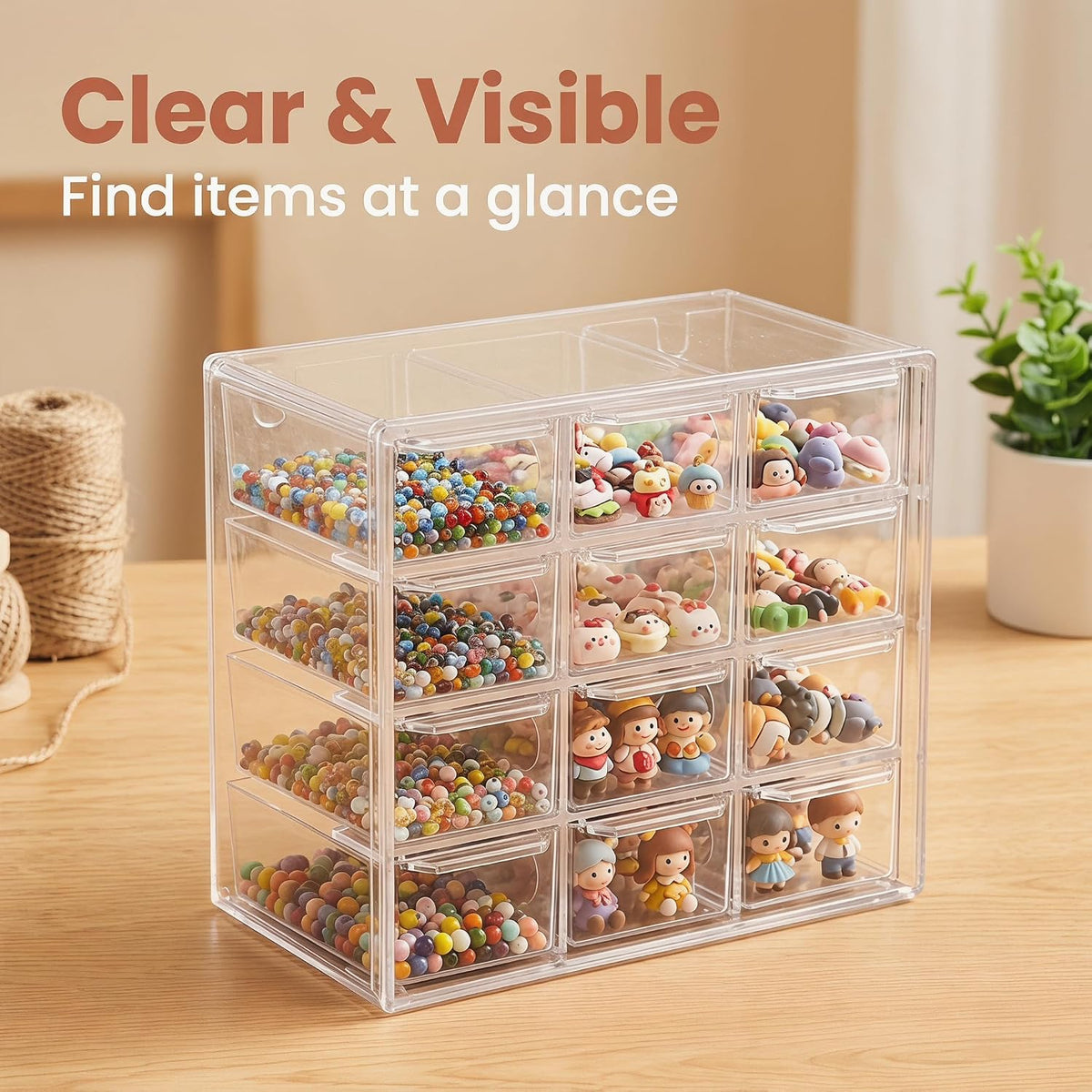 Acrylic Drawer Organizer, Clear Desk Organizer with Drawer, Plastic Stackable Storage Drawers with 12 Drawers, Dustproof for Jewelry, Craft, Office Supplies