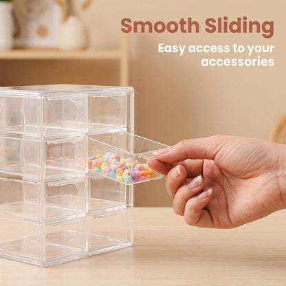 Acrylic Drawer Organizer, Clear Desk Organizer with Drawer, Plastic Stackable Storage Drawers with 12 Drawers, Dustproof for Jewelry, Craft, Office Supplies