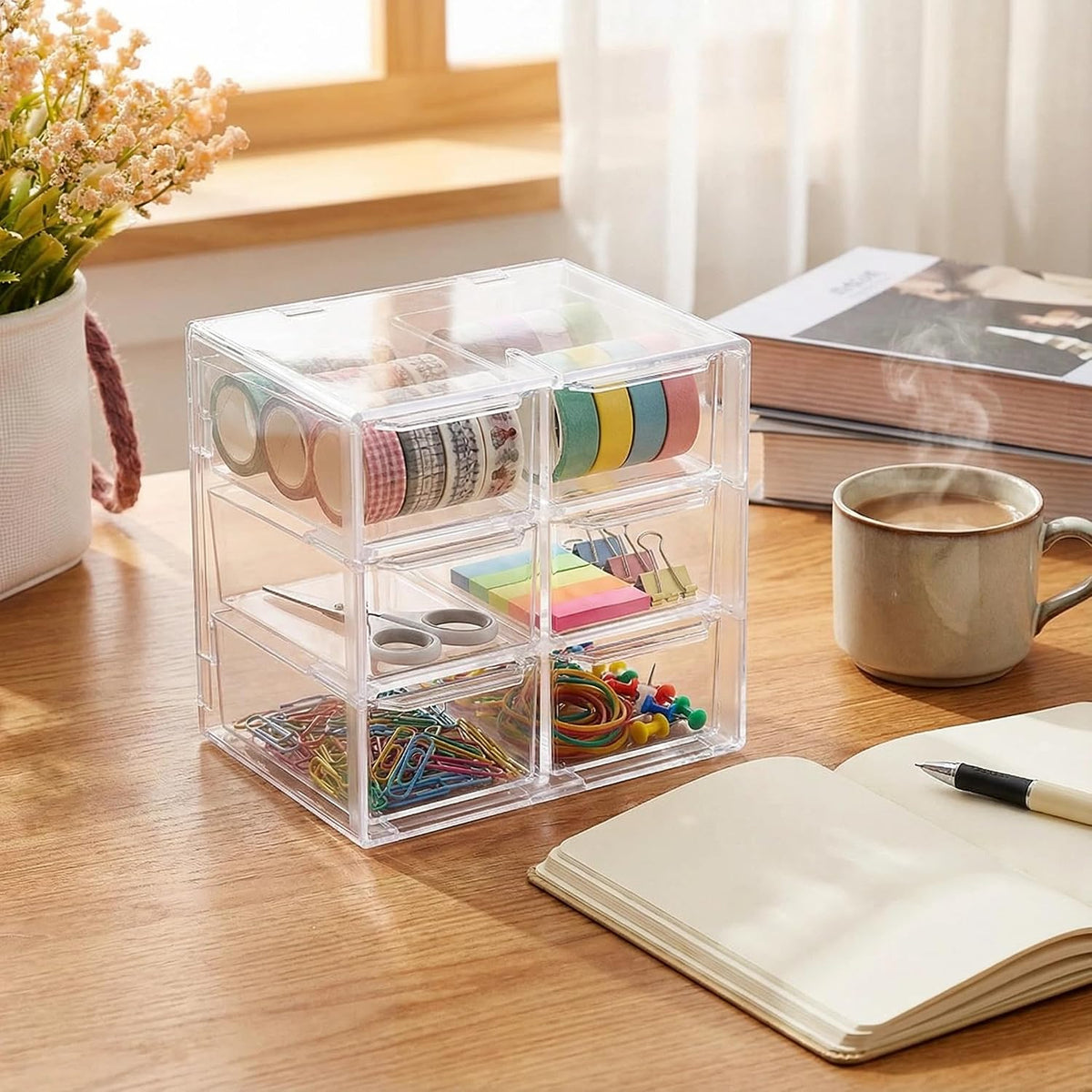 Acrylic Drawer Organizer, Clear Desk Organizer with Drawer, Plastic Stackable Storage Drawers with 12 Drawers, Dustproof for Jewelry, Craft, Office Supplies