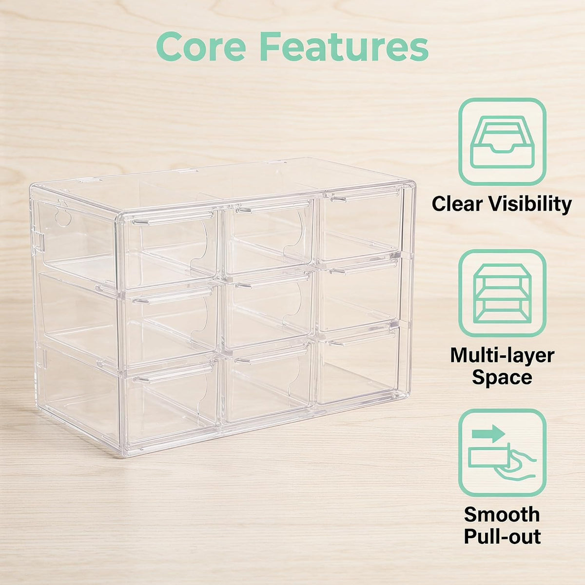 Acrylic Drawer Organizer, Clear Desk Organizer with Drawer, Plastic Stackable Storage Drawers with 12 Drawers, Dustproof for Jewelry, Craft, Office Supplies