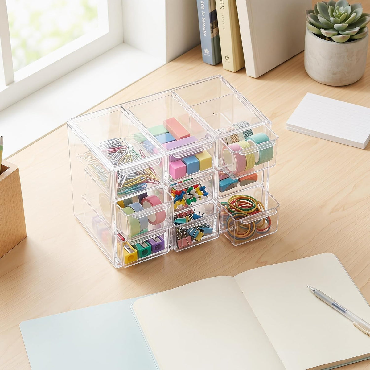 Acrylic Drawer Organizer, Clear Desk Organizer with Drawer, Plastic Stackable Storage Drawers with 12 Drawers, Dustproof for Jewelry, Craft, Office Supplies