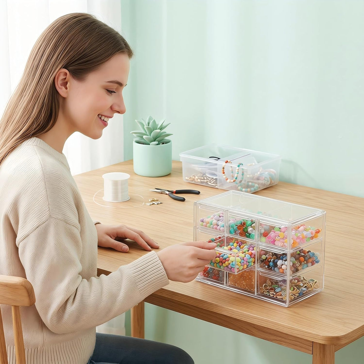 Acrylic Drawer Organizer, Clear Desk Organizer with Drawer, Plastic Stackable Storage Drawers with 12 Drawers, Dustproof for Jewelry, Craft, Office Supplies