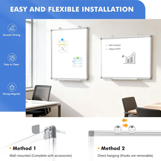 Double-Sided White Board Dry Erase Magnetic Whiteboard Wall 24x18 Silver