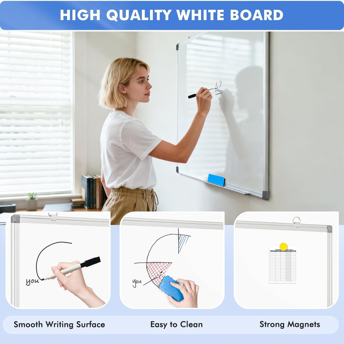 Double-Sided White Board Dry Erase Magnetic Whiteboard Wall 24x18 Silver
