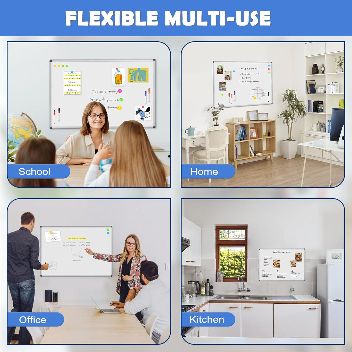 Double-Sided White Board Dry Erase Magnetic Whiteboard Wall 24x18 Silver