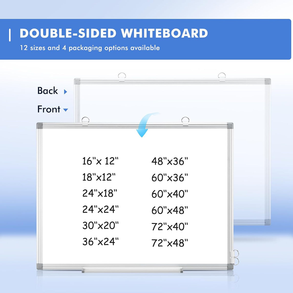Double-Sided White Board Dry Erase Magnetic Whiteboard Wall 24x18 Silver