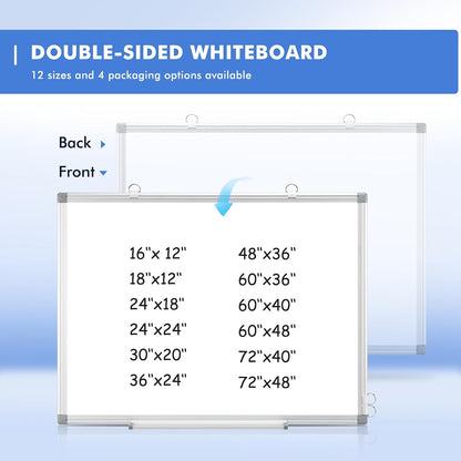 Double-Sided White Board Dry Erase Magnetic Whiteboard Wall 24x18 Silver