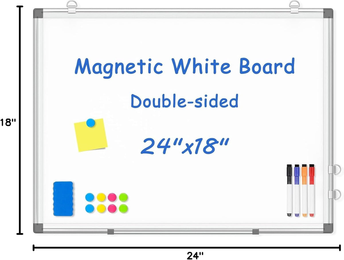 Double-Sided White Board Dry Erase Magnetic Whiteboard Wall 24x18 Silver