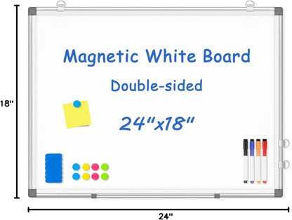 Double-Sided White Board Dry Erase Magnetic Whiteboard Wall 24x18 Silver