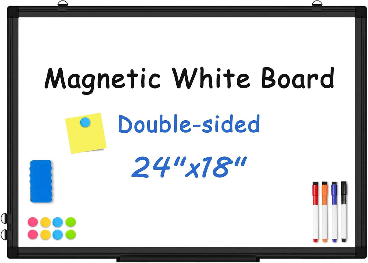 Double-Sided White Board Dry Erase Magnetic Whiteboard Wall 24x18 Silver