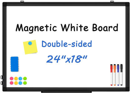 Double-Sided White Board Dry Erase Magnetic Whiteboard Wall 24x18 Silver