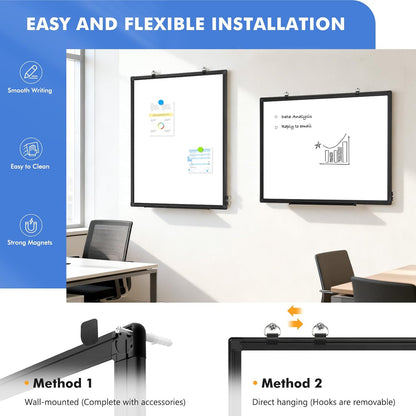 Double-Sided White Board Dry Erase Magnetic Whiteboard Wall 24x18 Silver