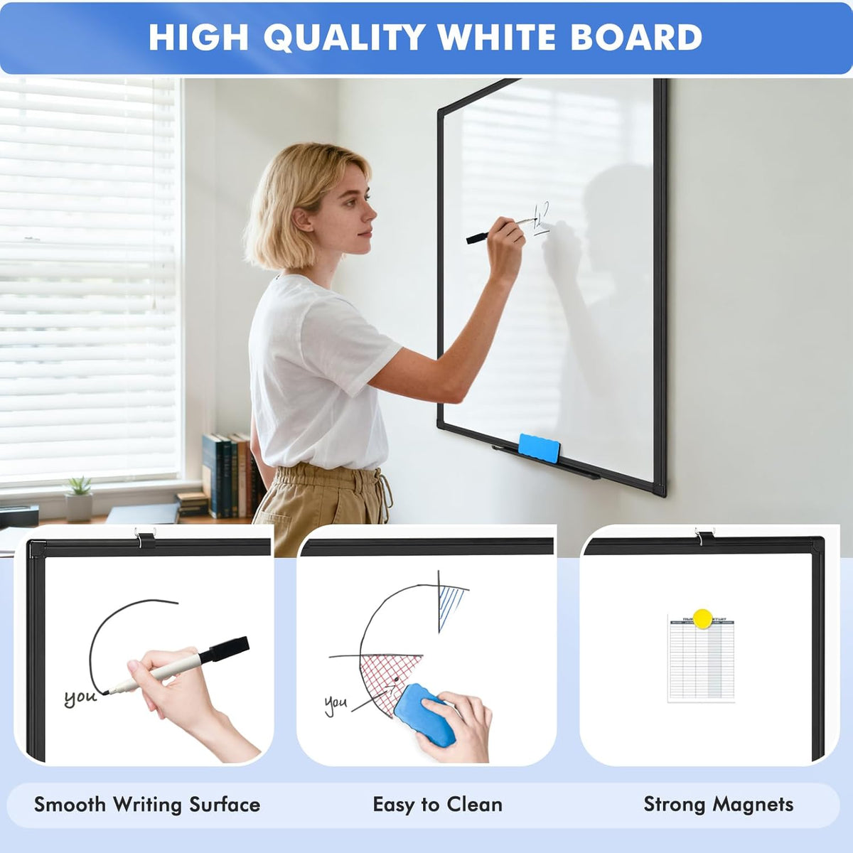 Double-Sided White Board Dry Erase Magnetic Whiteboard Wall 24x18 Silver