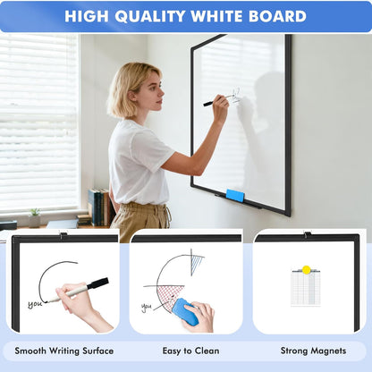 Double-Sided White Board Dry Erase Magnetic Whiteboard Wall 24x18 Silver