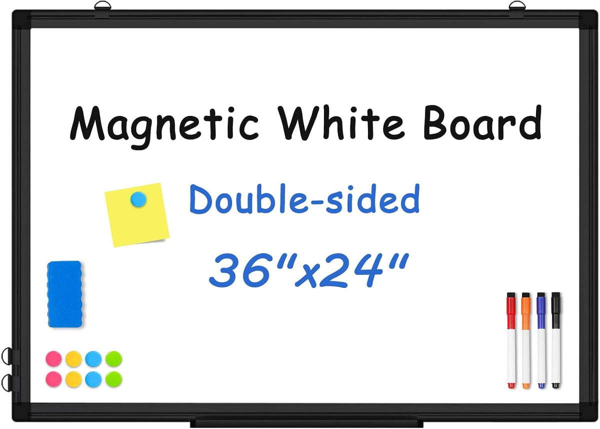 Double-Sided White Board Dry Erase Magnetic Whiteboard Wall 24x18 Silver