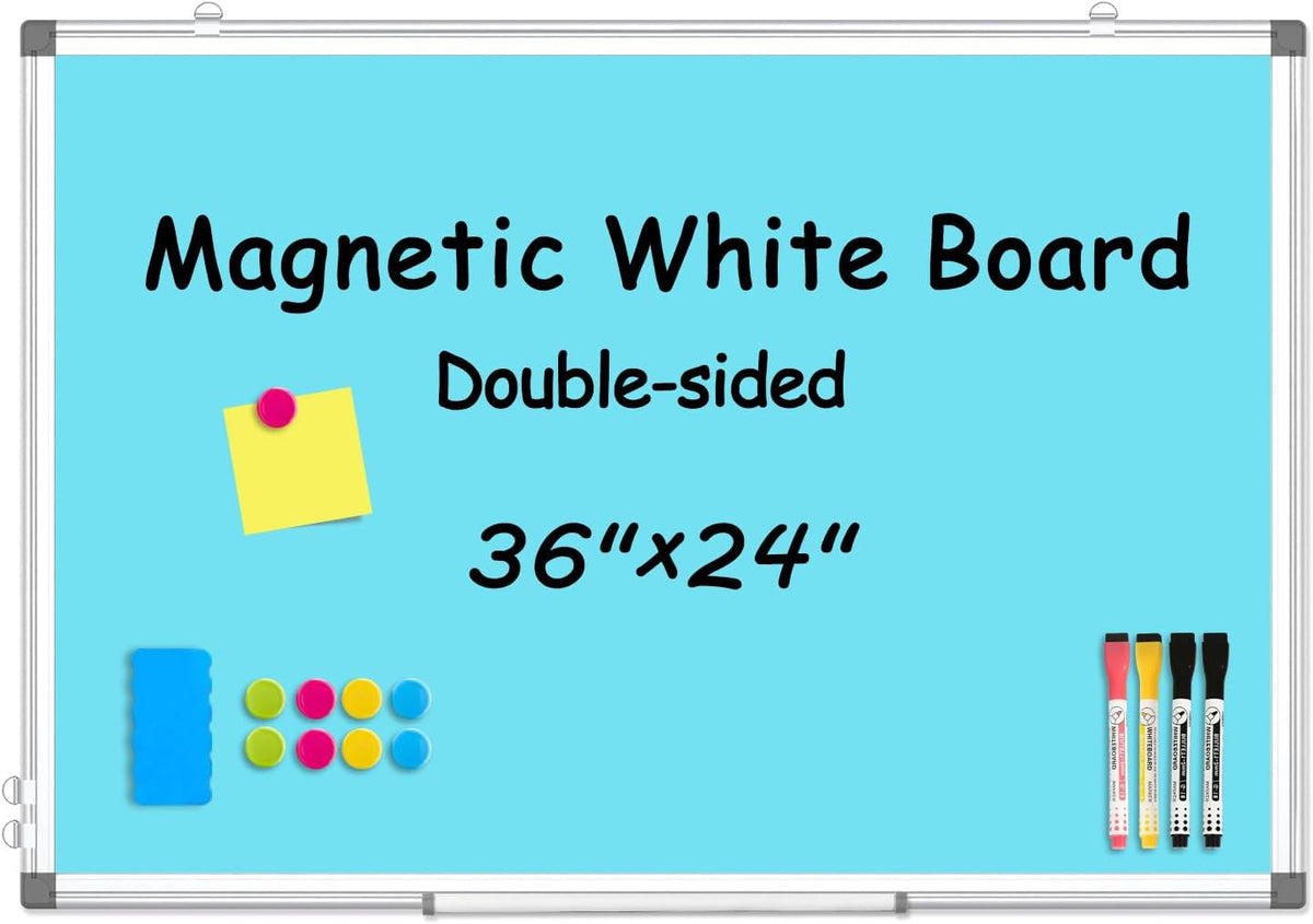 Double-Sided White Board Dry Erase Magnetic Whiteboard Wall 24x18 Silver