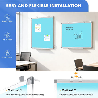 Double-Sided White Board Dry Erase Magnetic Whiteboard Wall 24x18 Silver