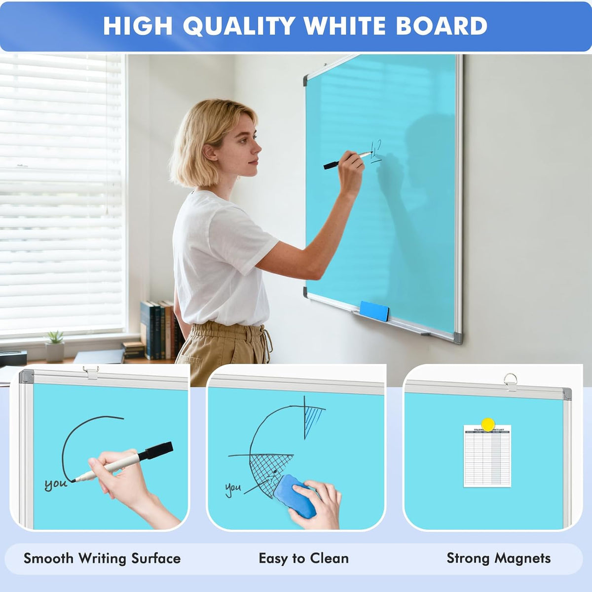 Double-Sided White Board Dry Erase Magnetic Whiteboard Wall 24x18 Silver