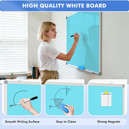 Double-Sided White Board Dry Erase Magnetic Whiteboard Wall 24x18 Silver