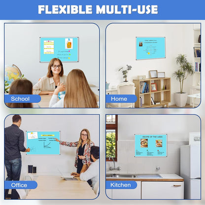 Double-Sided White Board Dry Erase Magnetic Whiteboard Wall 24x18 Silver