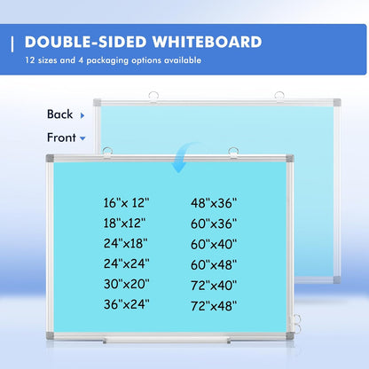 Double-Sided White Board Dry Erase Magnetic Whiteboard Wall 24x18 Silver