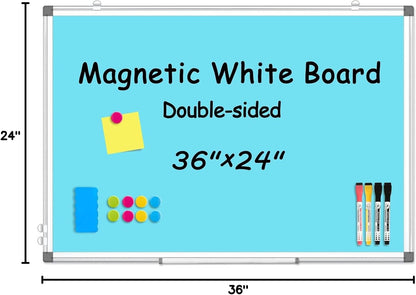 Double-Sided White Board Dry Erase Magnetic Whiteboard Wall 24x18 Silver