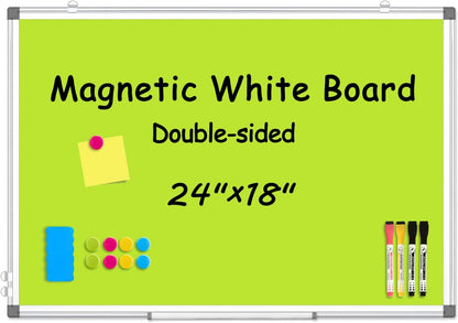 Double-Sided White Board Dry Erase Magnetic Whiteboard Wall 24x18 Silver