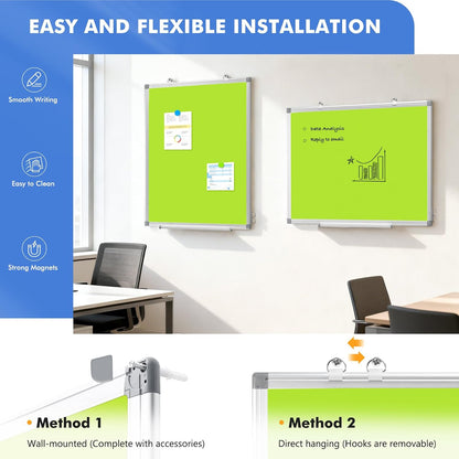 Double-Sided White Board Dry Erase Magnetic Whiteboard Wall 24x18 Silver