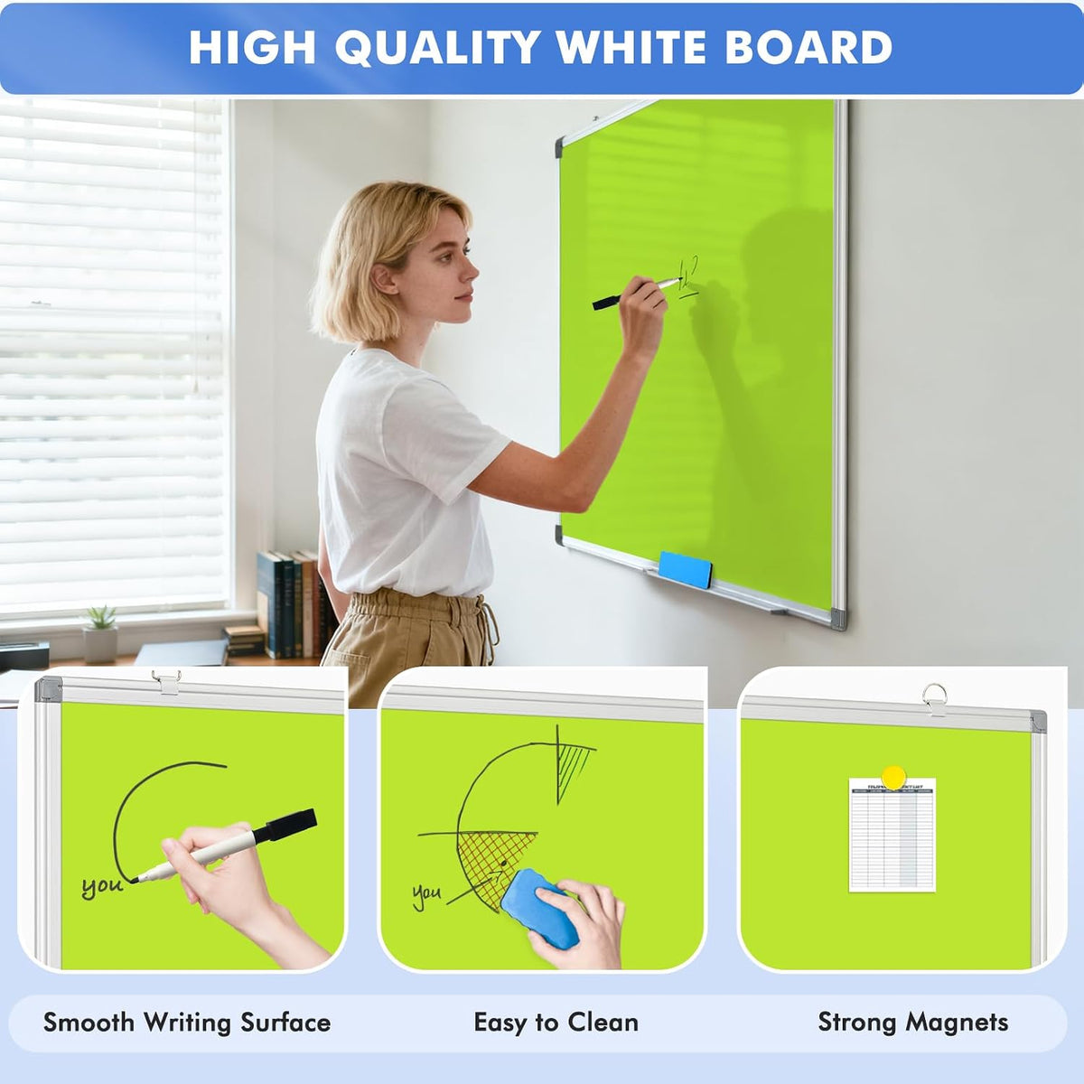Double-Sided White Board Dry Erase Magnetic Whiteboard Wall 24x18 Silver